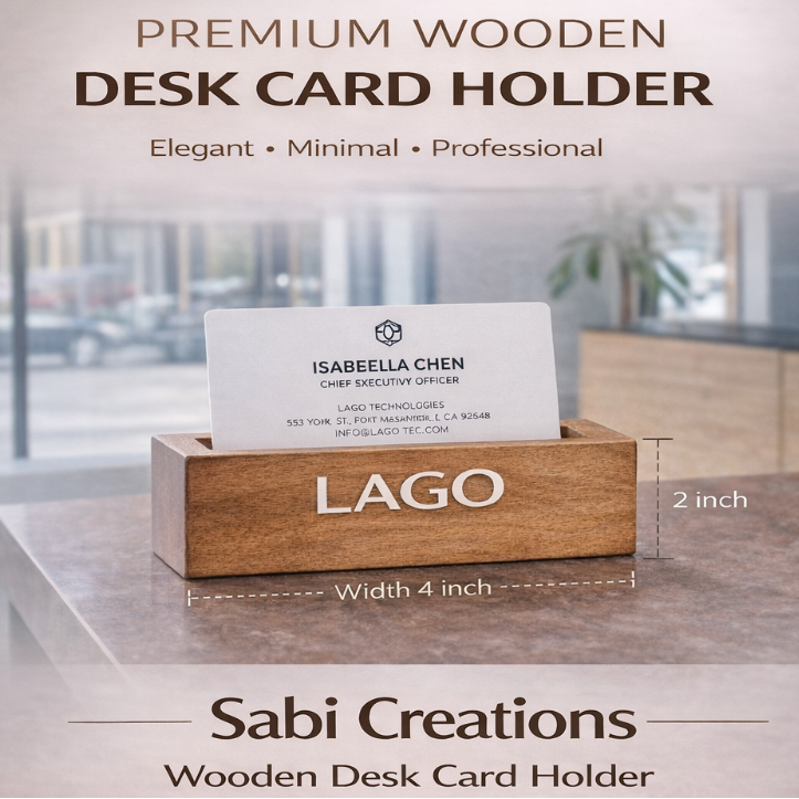 PREMIUM WOODEN DESK CARD HOLDER