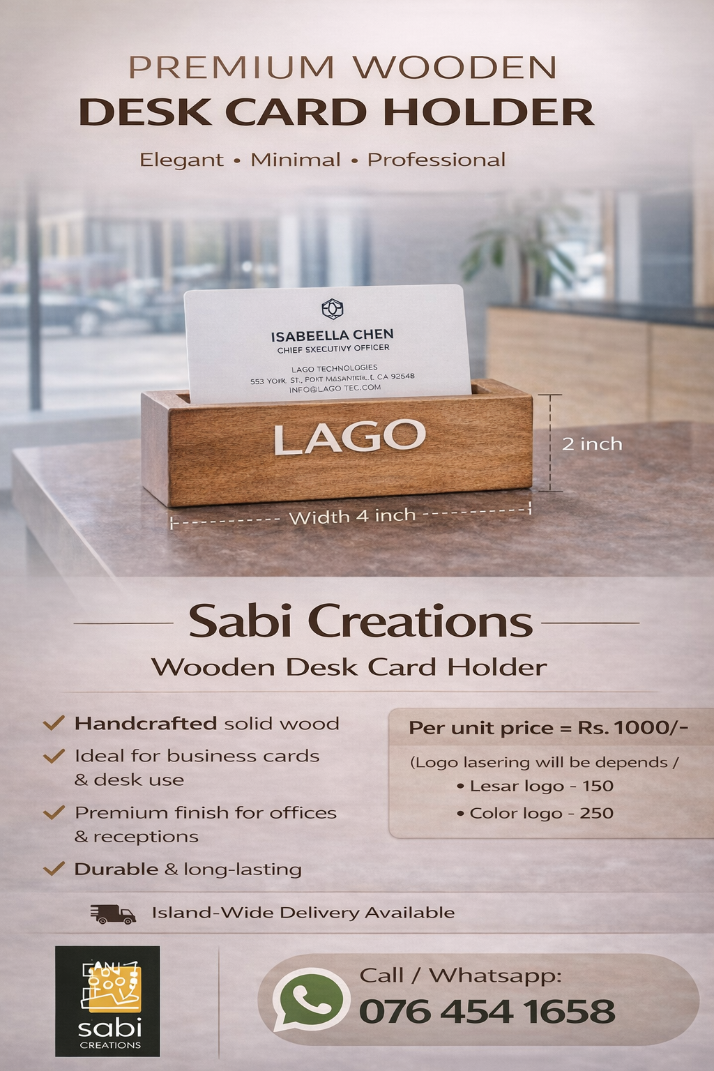 PREMIUM WOODEN DESK CARD HOLDER